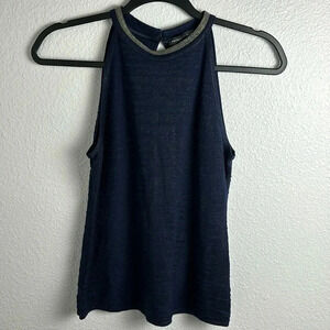 White House Black Market XSP Embellished Navy Blue Sleeveless Tank